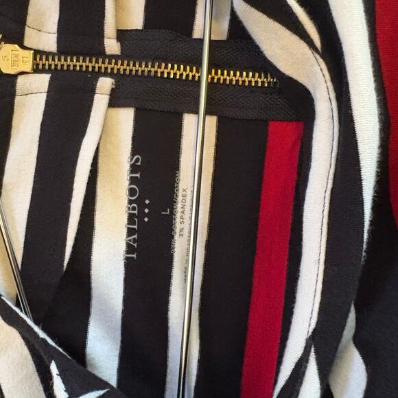 Talbots Black with White & Red Striped Cotton Tunic Style Top L - Picture 6 of 6